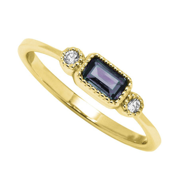 10K Yellow Gold Created Alexandrite & Diamond Birthstone Ring - 0.04 ctw - Size 7