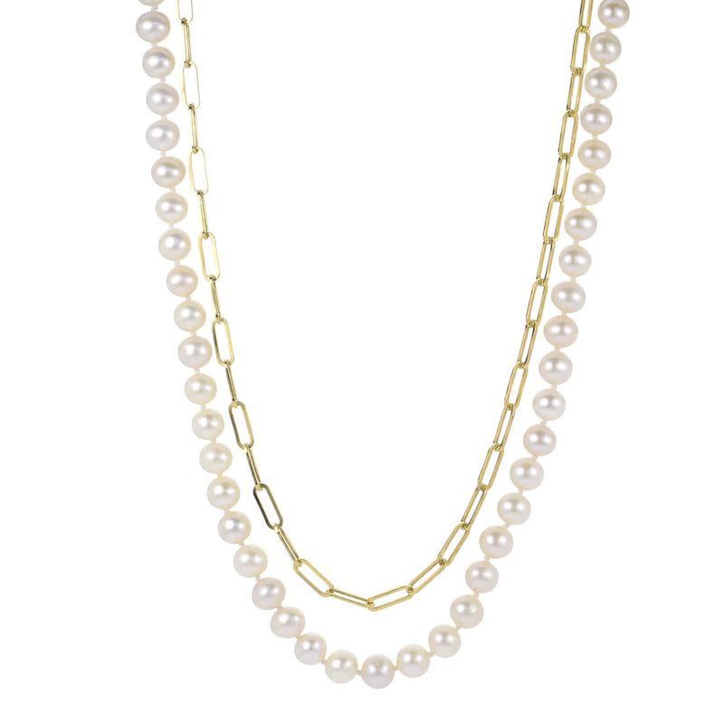 Freshwater Pearls & Paperclip Chain Layered Necklace