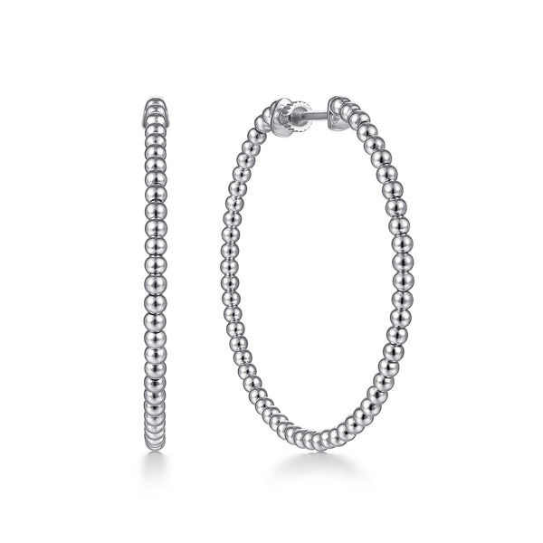 14K White Gold 40mm Bujukan Bead Classic Hoop Earrings