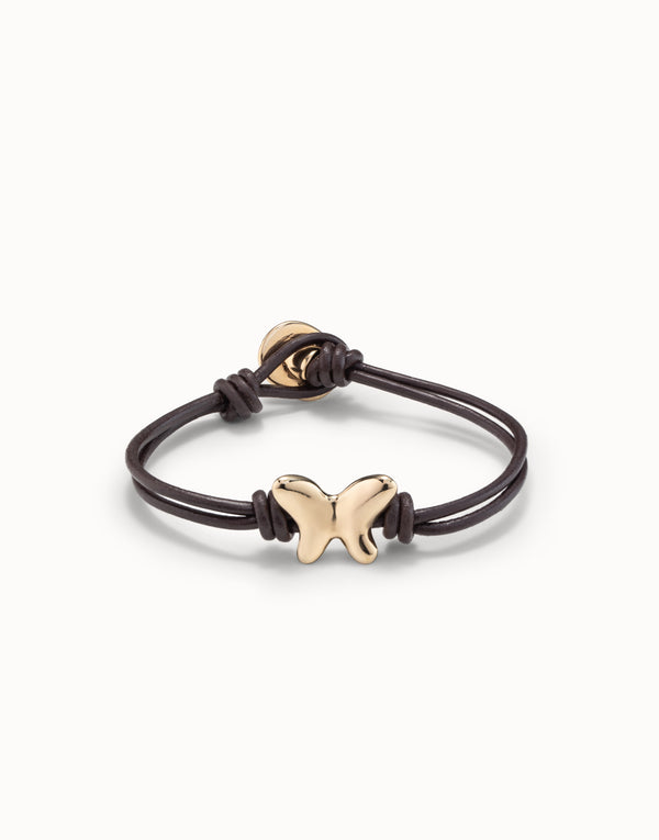 UNOde50 Double Strand Leather Bracelet with Gold Butterfly