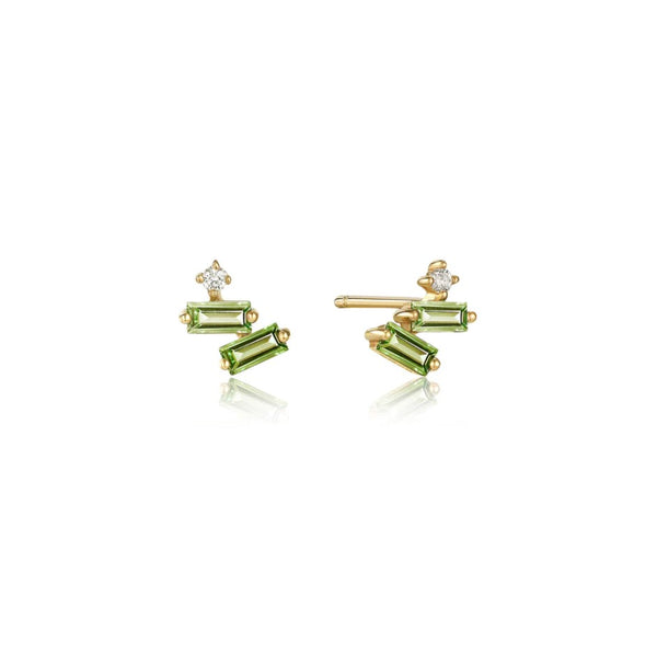 14K Green Tourmaline & White Sapphire Stud Earrings