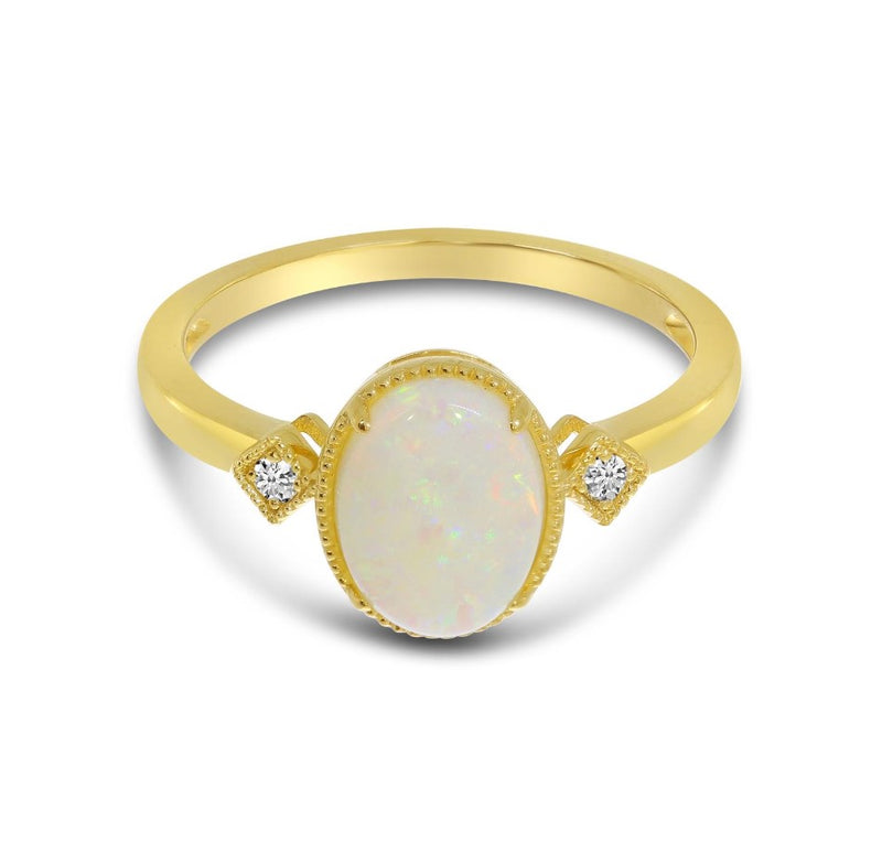 14K Milgrain Opal & Diamond Ring