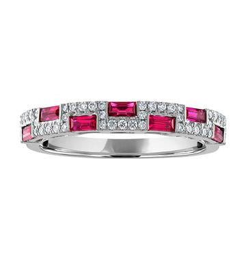 14K White Gold Ruby And Diamond Band