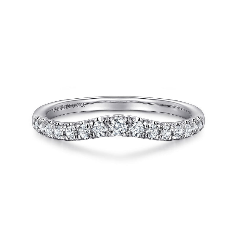 14K Curved French Pave Diamond Wedding Band