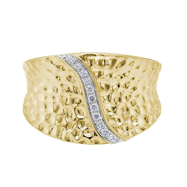 14K Yellow Gold Wide Ring With Diamonds