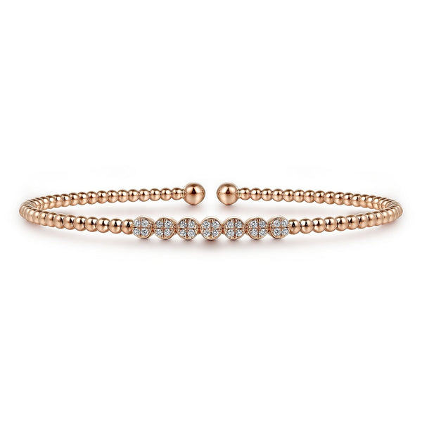 14K Diamond Cluster Bar Bujukan Bead Bangle Bracelet