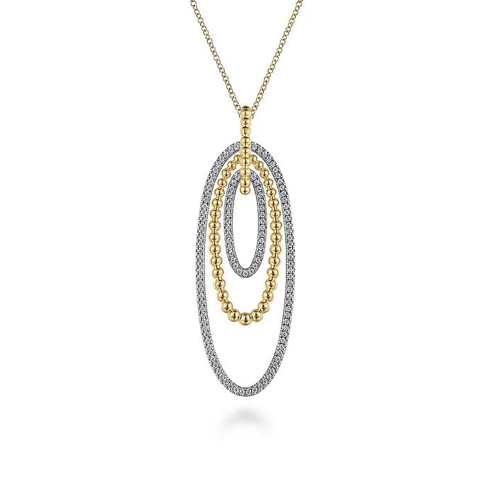 14K White-Yellow Gold Multi Oval Bujukan Diamond Pendant Necklace