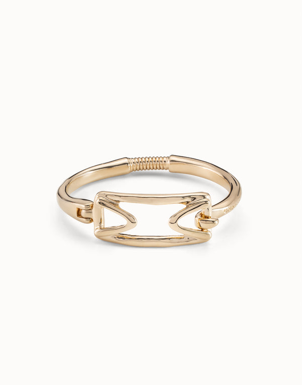 UNOde50 Gold Hinged Bangle with Large Rectangle Station Center
