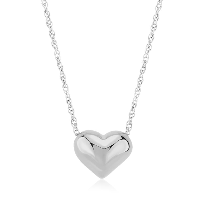 Sterling Silver Puffed Heart On Chain Necklace