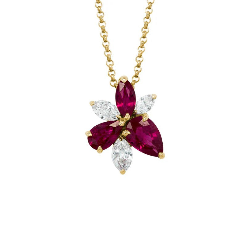 14K Ruby And Diamond Cluster Pendant