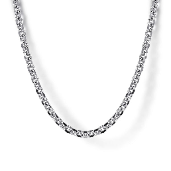 14K White Gold Mens Link Chain Necklace 20-Inch