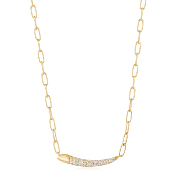 Steling Silver - Gold Plated Pave Bar Chain Necklace