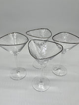 Triangular Martini Glasses - Clear w/Platinum Rim