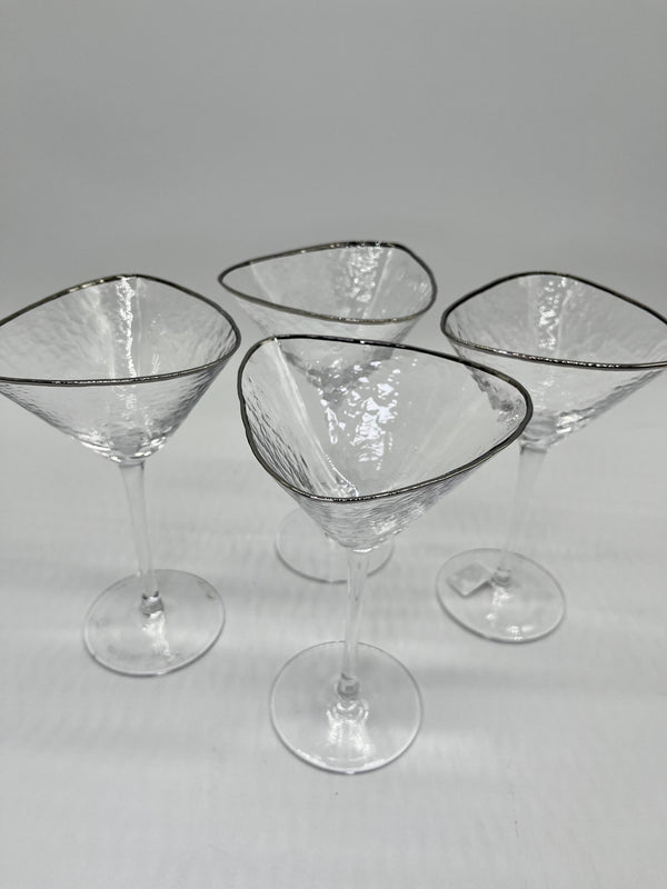 Triangular Martini Glasses - Clear w/Platinum Rim