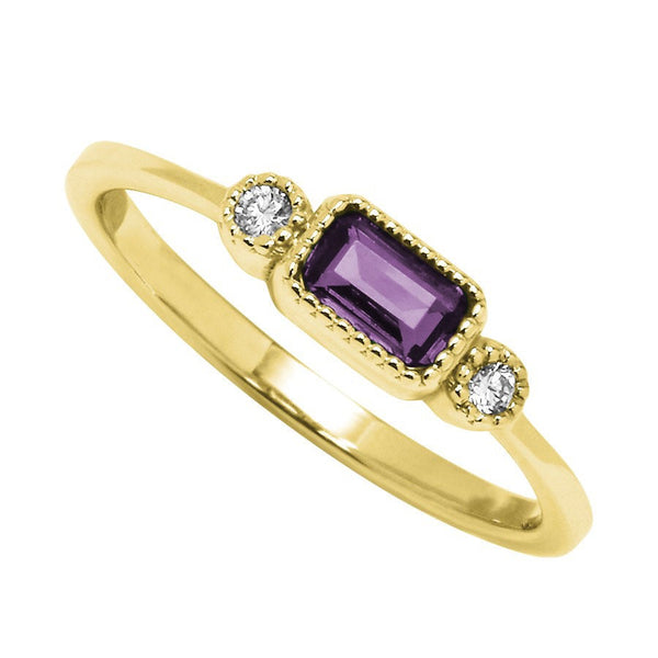 10K Yellow Gold Amethyst & Diamond Birthstone Ring 0.04 ctw - Size 7