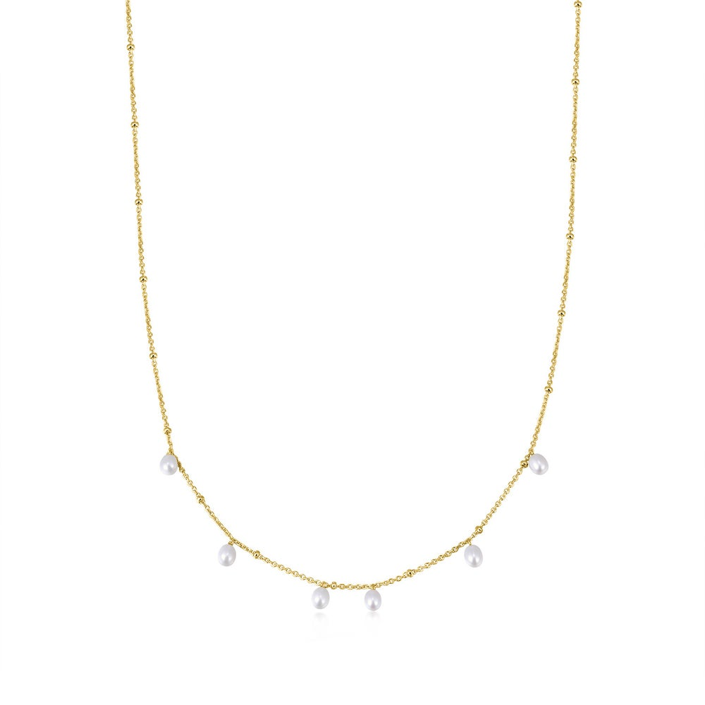 Alternating Pearl & Bead Station Necklace