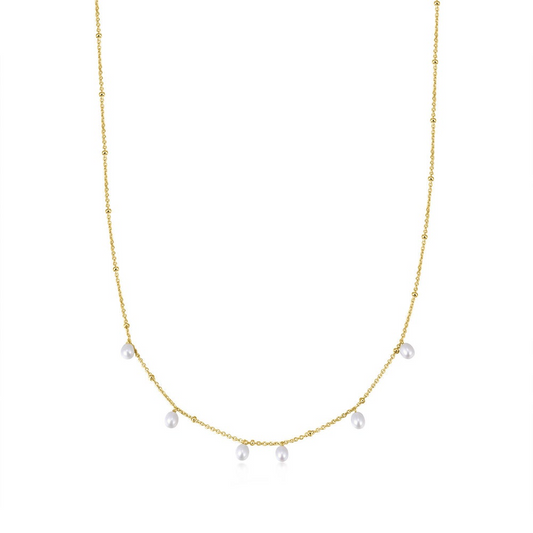 Alternating Pearl & Bead Station Necklace