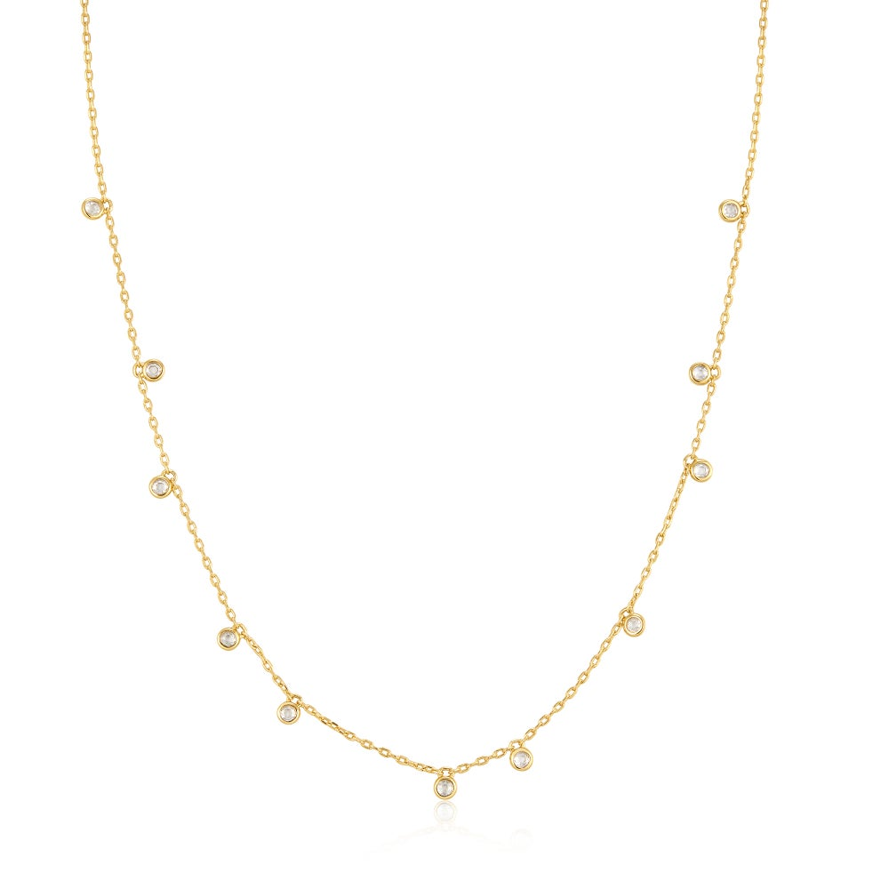 Gold Bezel-Set Droplet Station Necklace