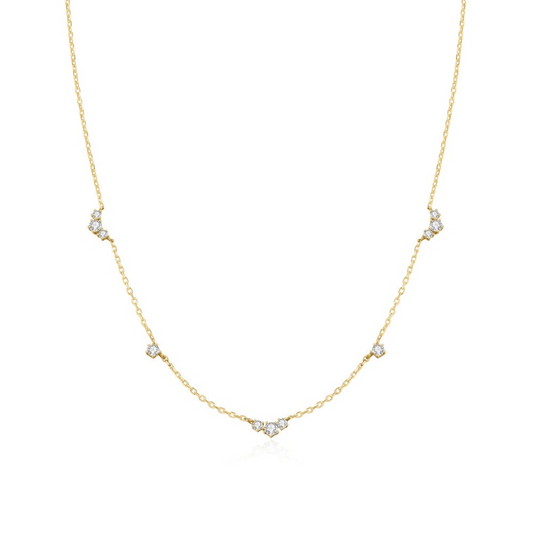 Gold Cluster & Single Station Necklace