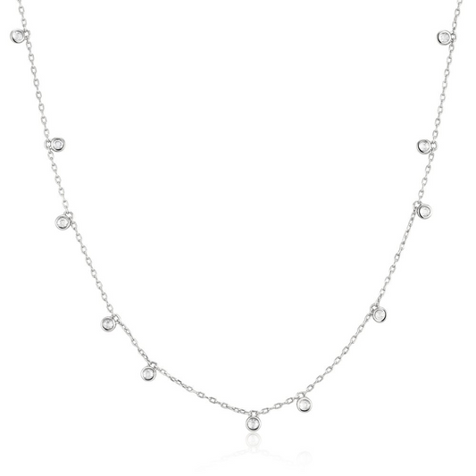 Silver Bezel-Set Droplet Station Necklace