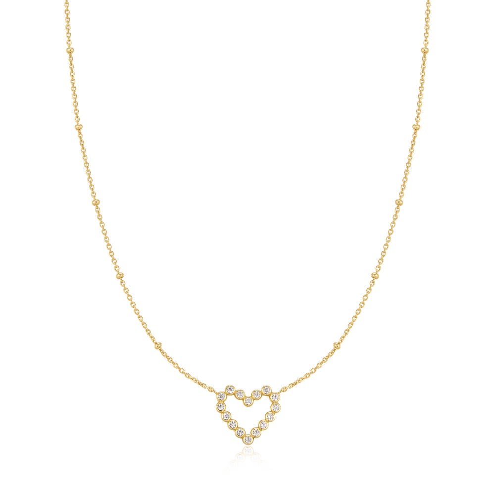 Gold Bezel-Set Round Open Heart Necklace
