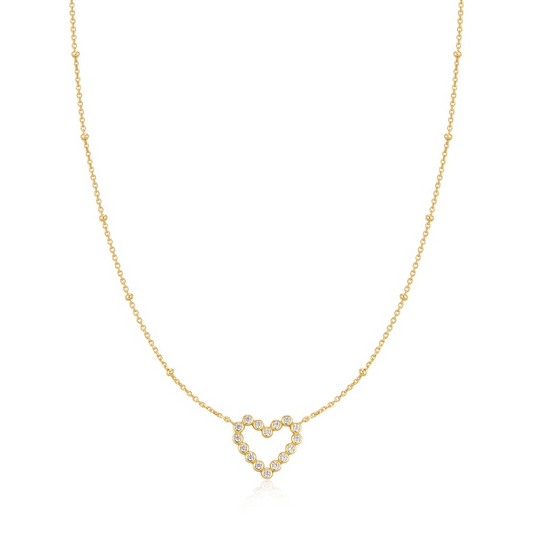 Gold Bezel-Set Round Open Heart Necklace