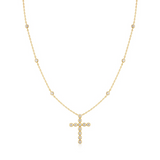 Gold Bezel-Set Station Necklace with Cross Pendant