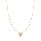 Gold Pavé Heart with Bezel Station Necklace