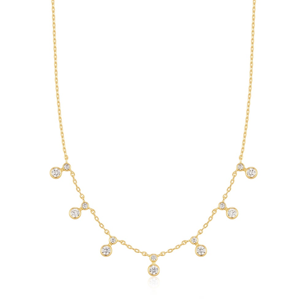 Gold Graduated Bezel Round Drop Station Necklace