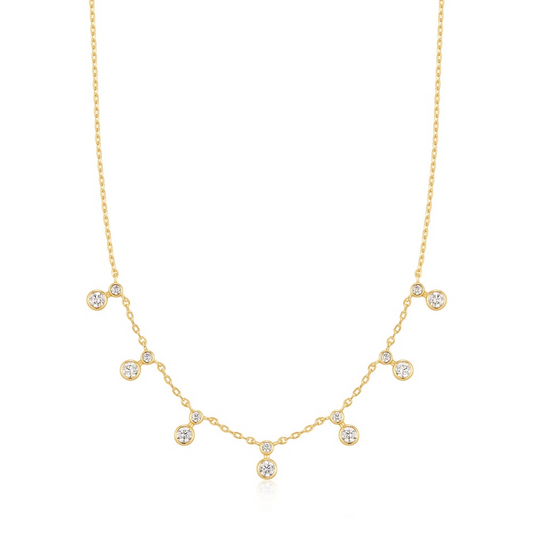 Gold Graduated Bezel Round Drop Station Necklace