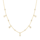 Gold Bezel Round & Teardrop Drop Station Necklace