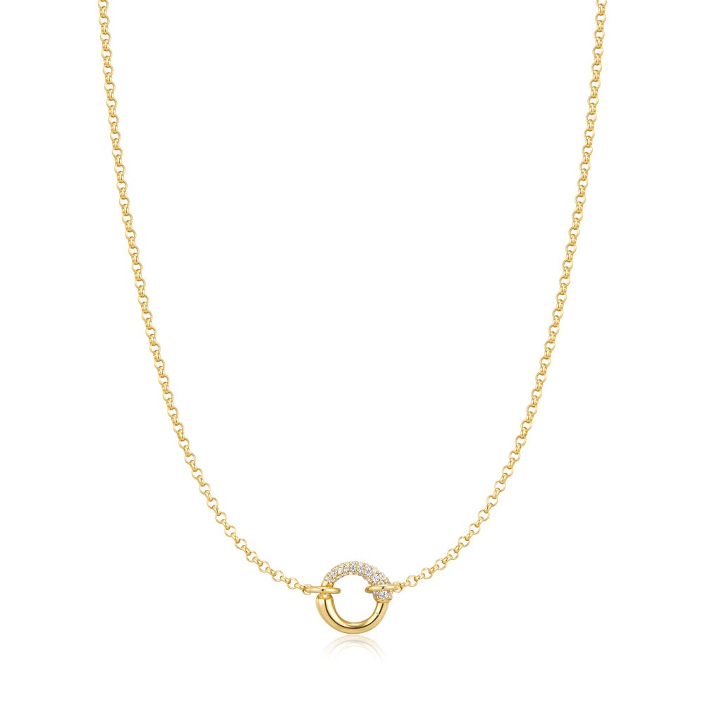 Gold Half Pavé & Polish Hoop Necklace