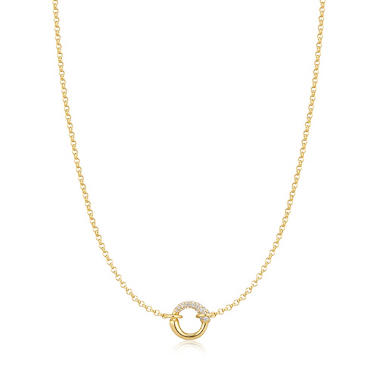 Gold Half Pavé & Polish Hoop Necklace