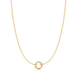 Gold Half Pavé & Polish Hoop Necklace