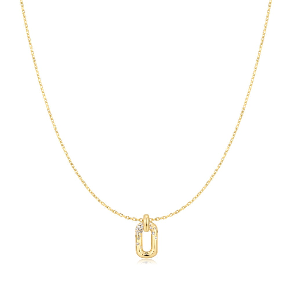 Gold Sparkling Oval Hoop Pendant Necklace