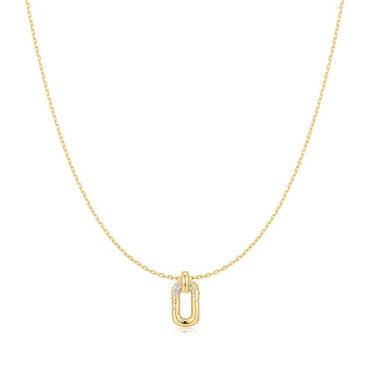 Gold Sparkling Oval Hoop Pendant Necklace