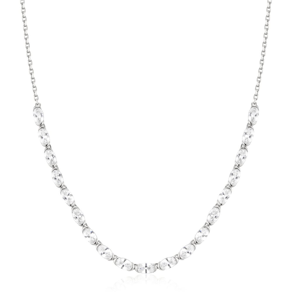 Silver Half-Bezel Oval Half-Tennis Necklace
