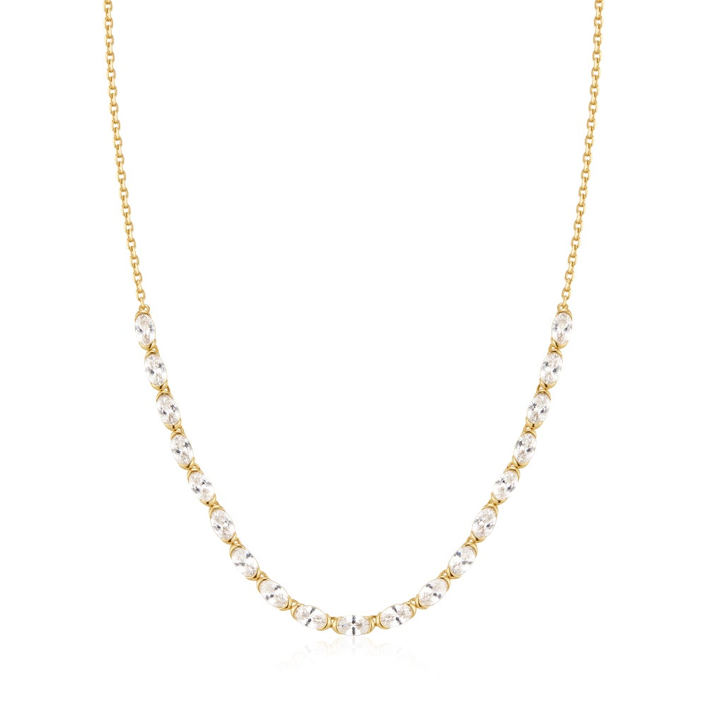Gold Half-Bezel Oval Half-Tennis Necklace