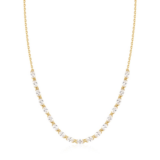 Gold Half-Bezel Oval Half-Tennis Necklace
