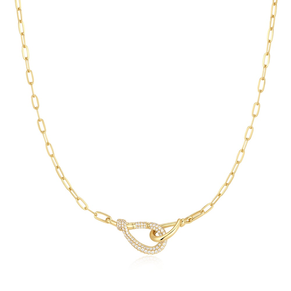 Gold Interlocked Pavé & Polished Knot Necklace