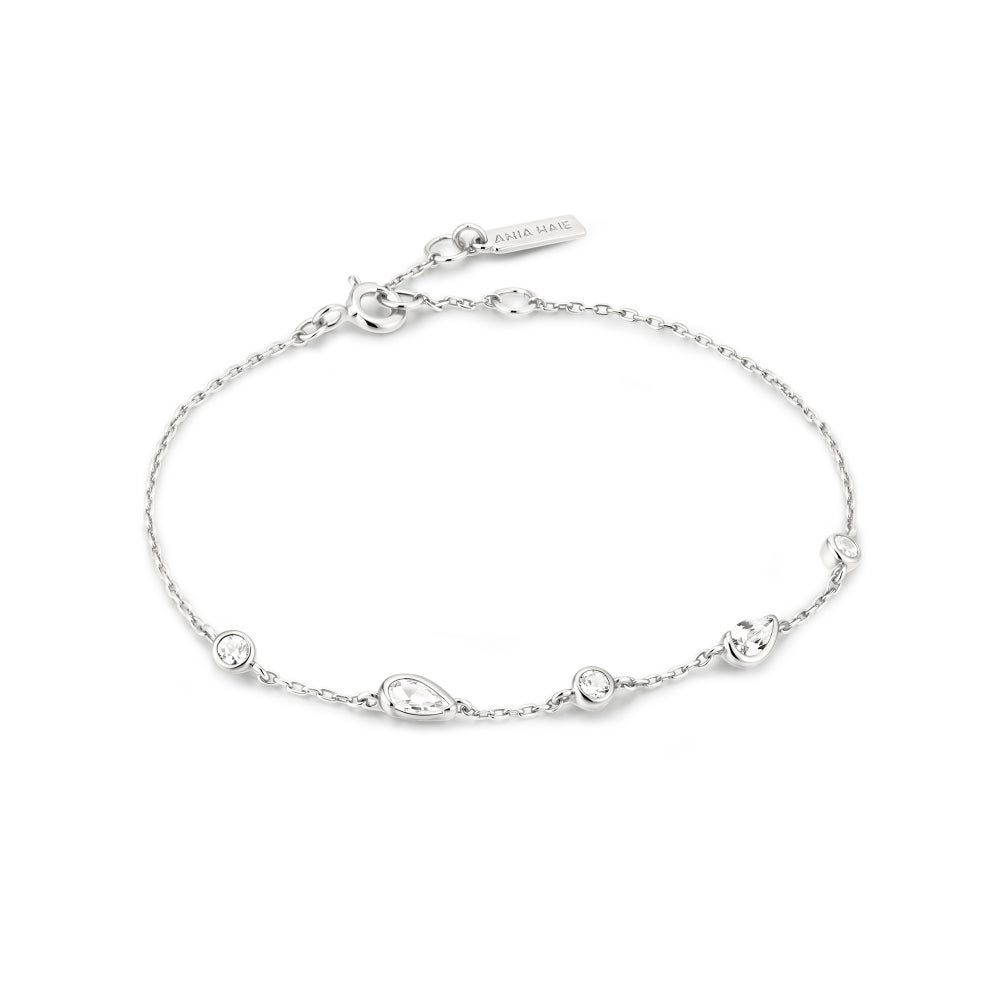 Silver Round & Teardrop Bezel Station Bracelet