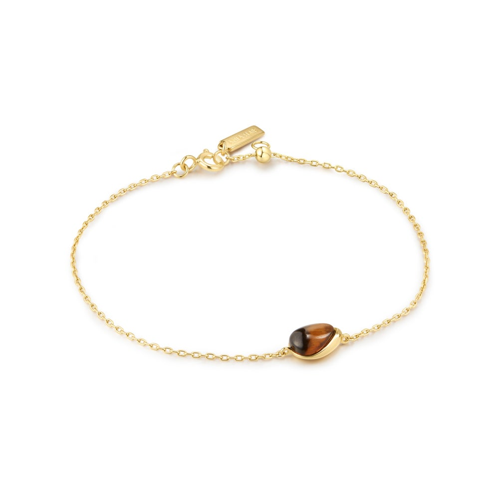 Gold Bezel Tiger’s Eye Pebble Bracelet