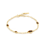 Gold Bezel Tiger’s Eye Pebble Station Bracelet