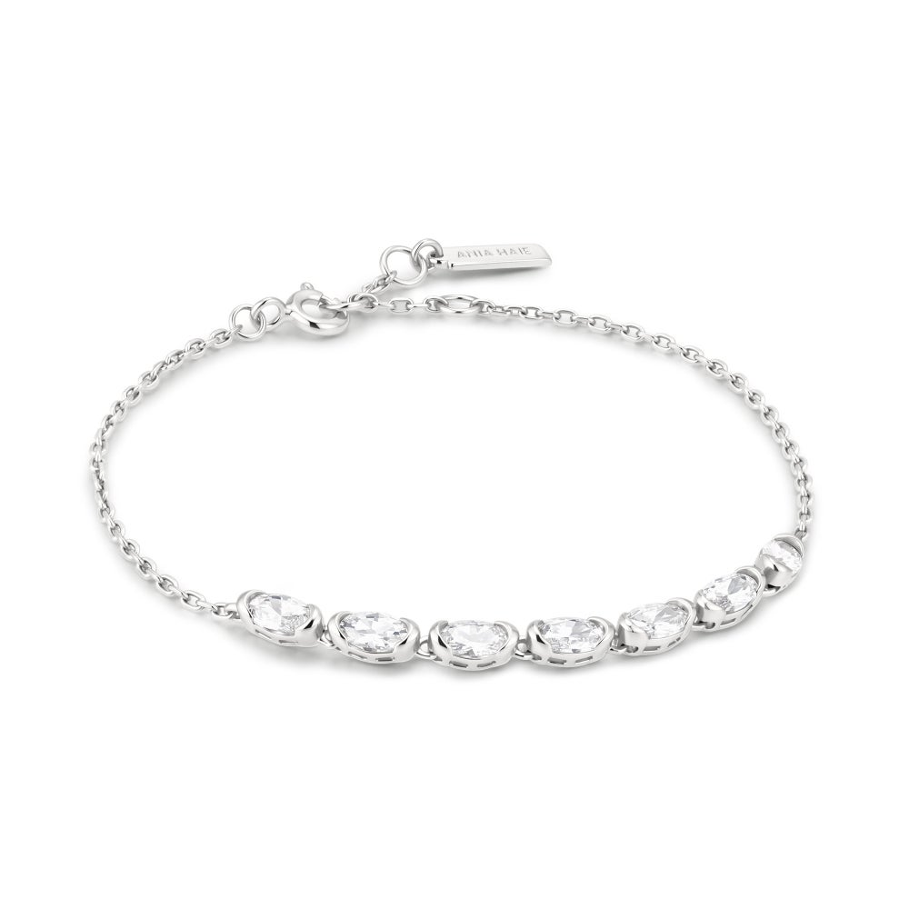 Silver Half-Bezel Oval Half-Tennis Bracelet