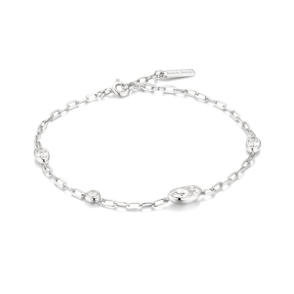Silver Bezel Pebble Station Bracelet