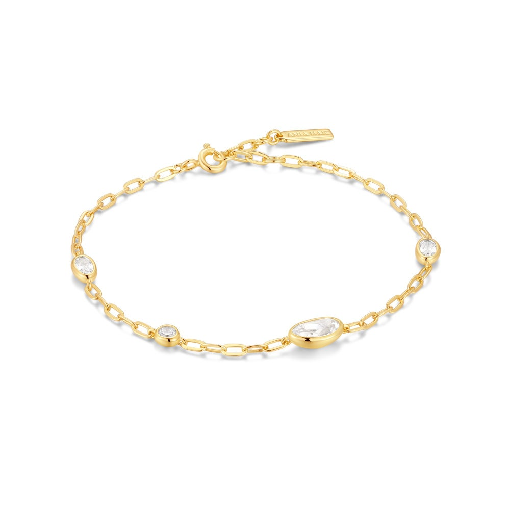 Gold Bezel Pebble Station Bracelet