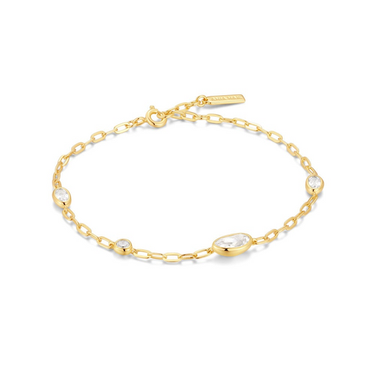 Gold Bezel Pebble Station Bracelet