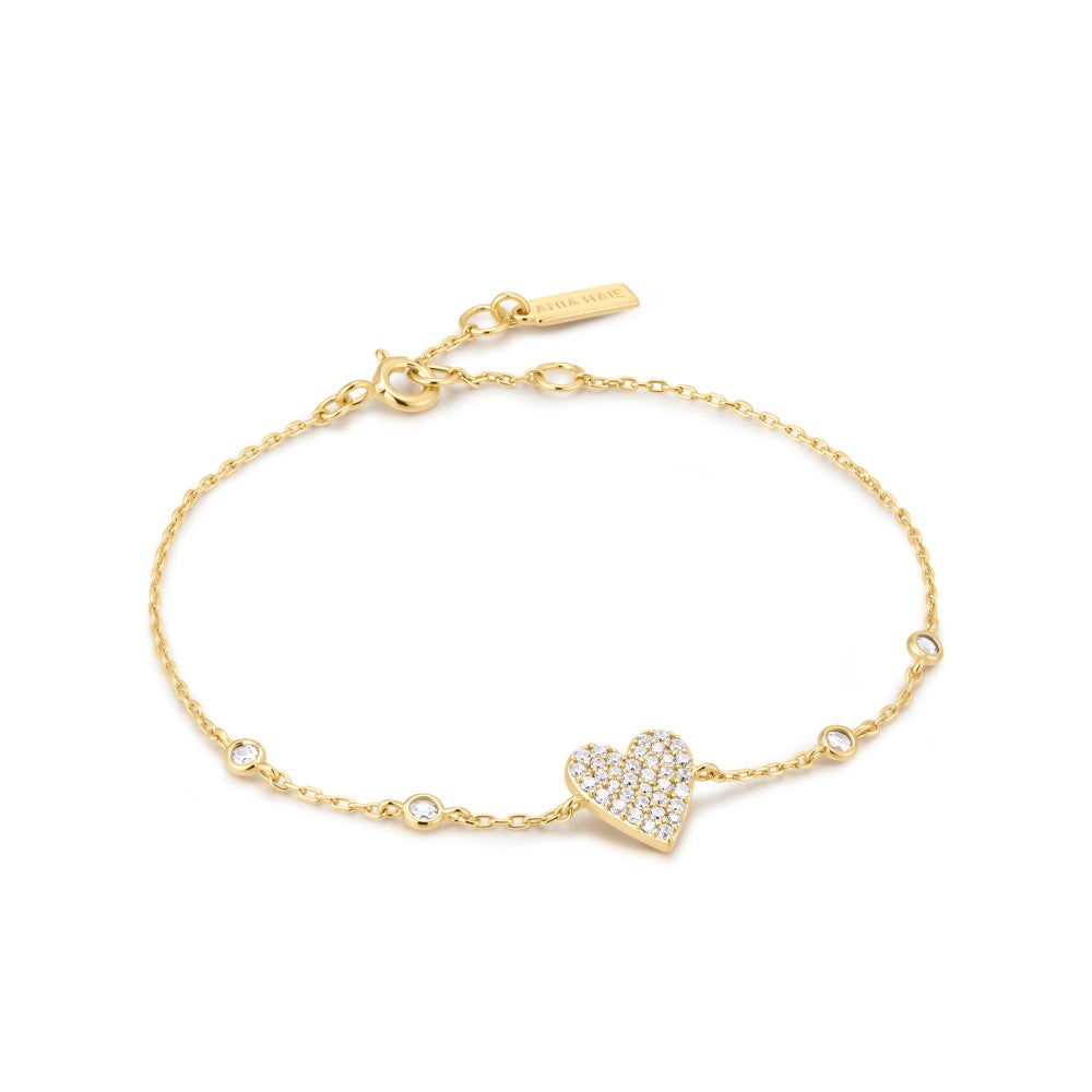 Gold Pavé Heart with Bezel Station Bracelet