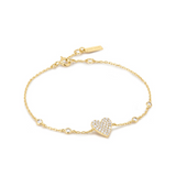 Gold Pavé Heart with Bezel Station Bracelet