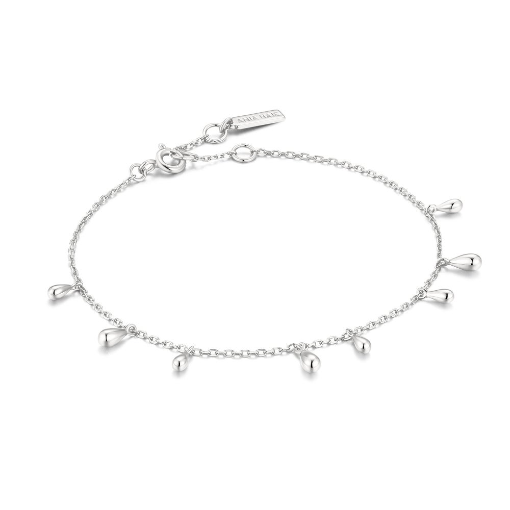 Silver Polished Teardrop Dangle Station Bracelet